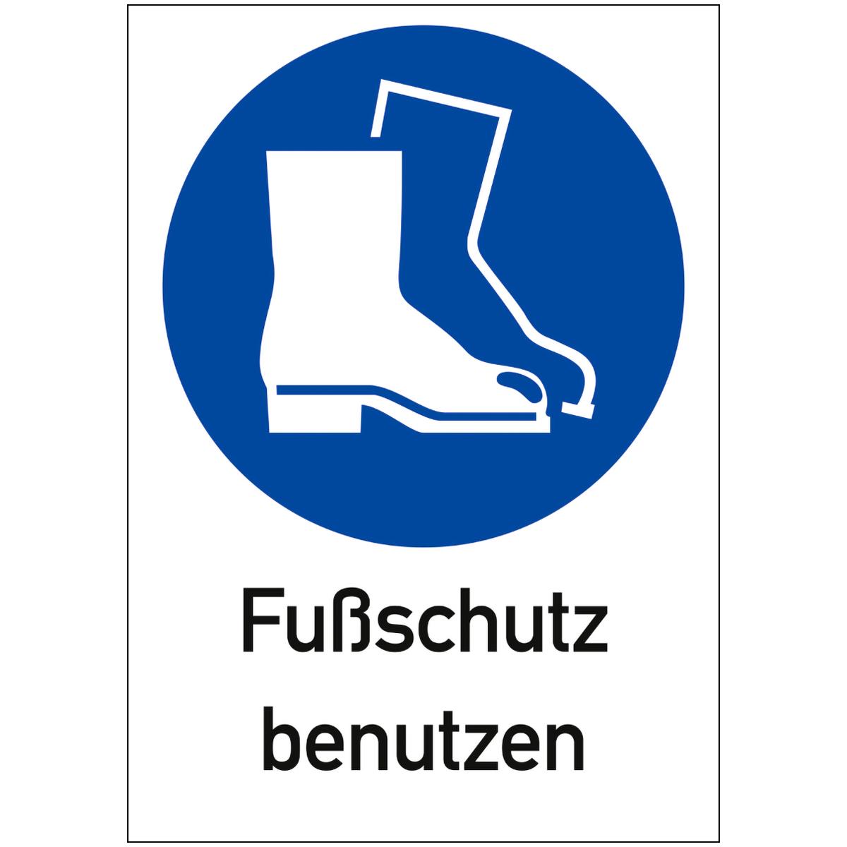 Fußschutz benutzen mit Text + Symbol