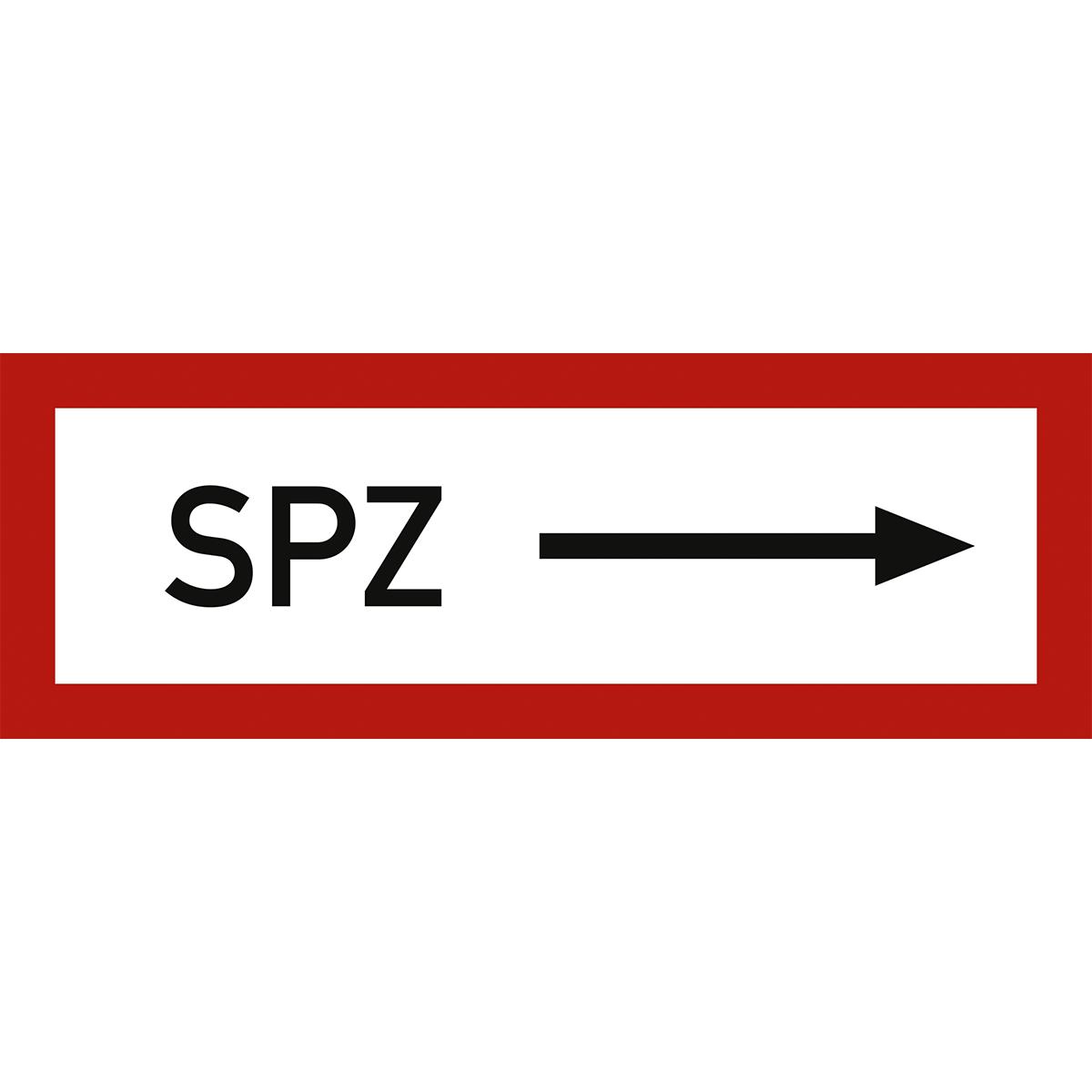 Hinweisschild mit dem Text: SPZ + Pfeil nach rechts