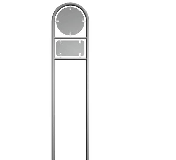 Rohrrahmen zweibeinig, Ronden-Schild mit Rechteckschild