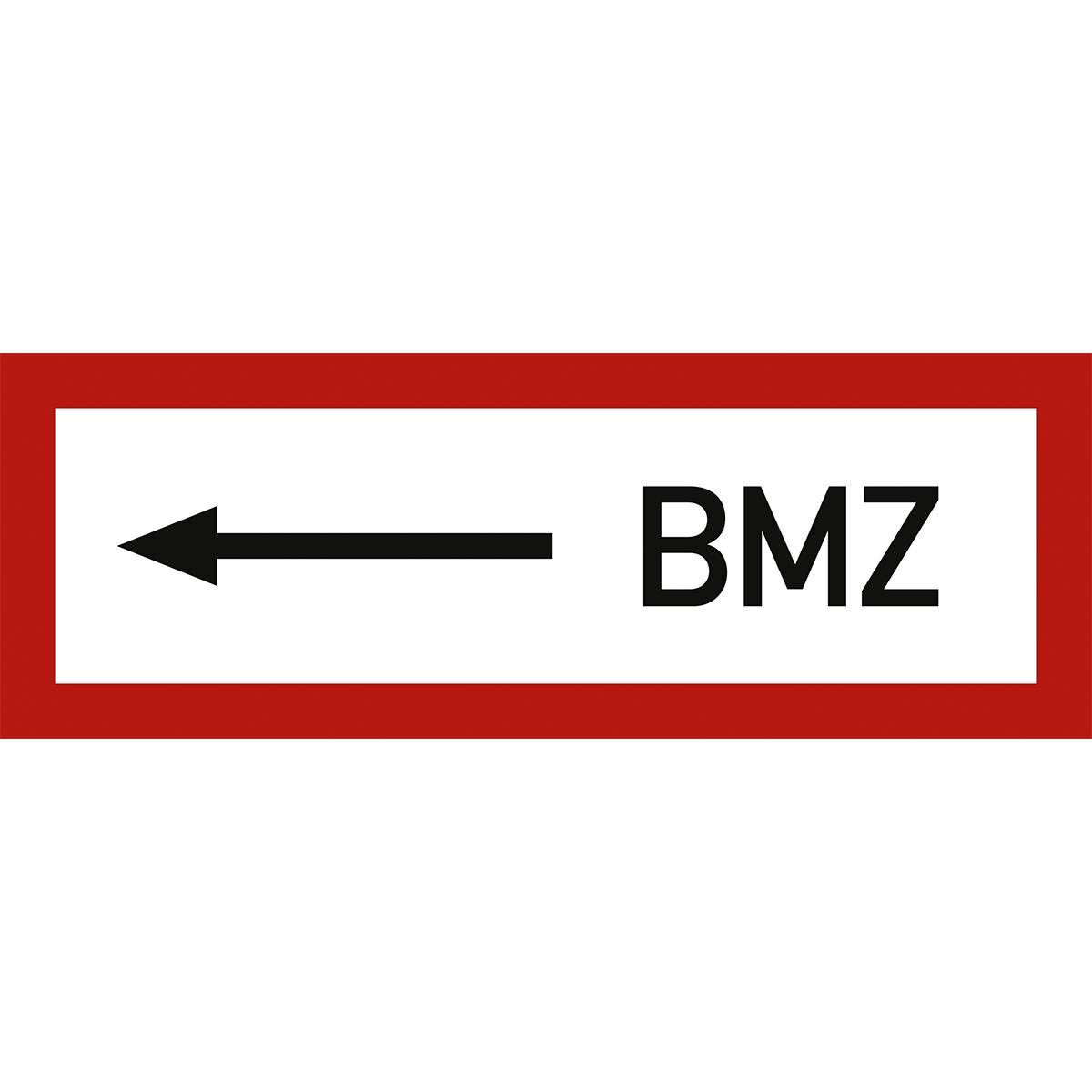 Hinweisschild mit dem Symbol+Text: BMZ linksweisend
