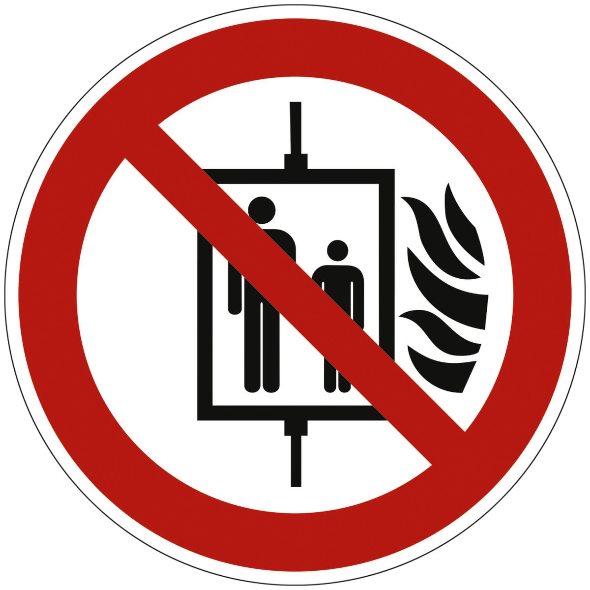 Hinweisschild mit dem Symbol: Aufzug im Brandfall nicht benutzen