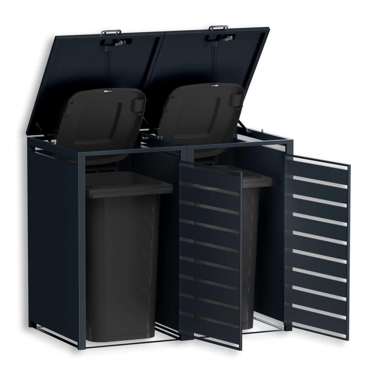 Abfallentsorgung: Mülltonnenbox mit Sichtstreifen, zweitürig