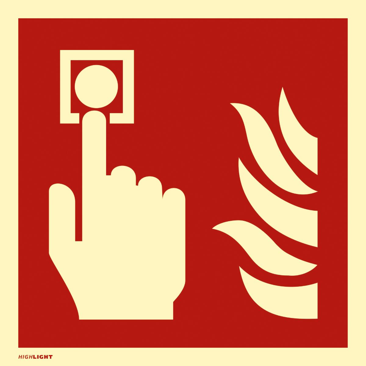Langnachleuchtendes Hinweisschild mit dem Symbol: Brandmelder