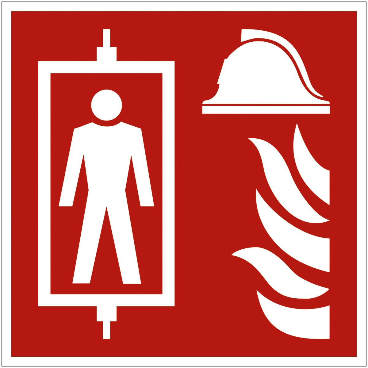 Hinweisschild mit dem Symbol Feuerwehraufzug
